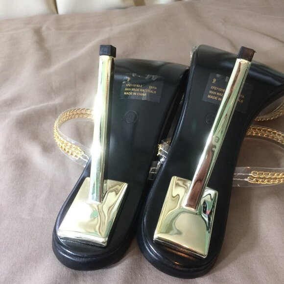 NEW Cape Robbin Clear Stiletto Heels Sandals Slip On Gold Enya 9 - Picture 3 of 6